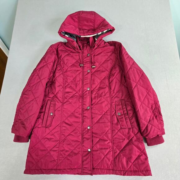 Blair Rushmore Quilted Zip & Snap Closure Hooded Parka Jacket Red Plum Petite Lg - Picture 1 of 16